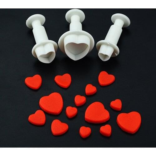 3Pc Heart Fondant Plunger Set Valentines Love Sugar Craft Cake Decorating Baking Tools New
