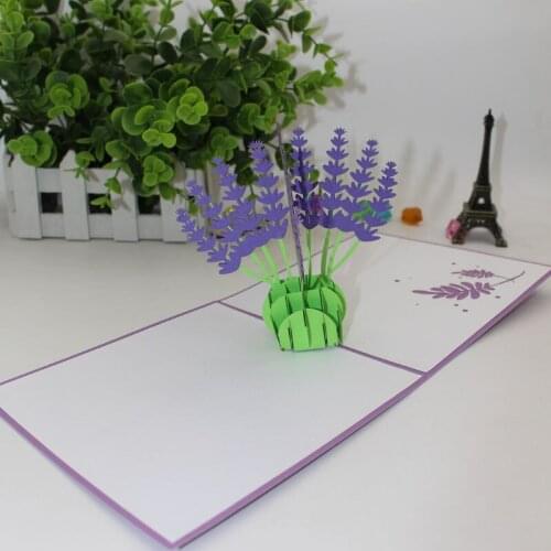 3D Laser Cut Handmade Purple Lavender Paper Greeting Card PostCard Happy Birthday Party Girlfriend Valentines Day Creative Gift