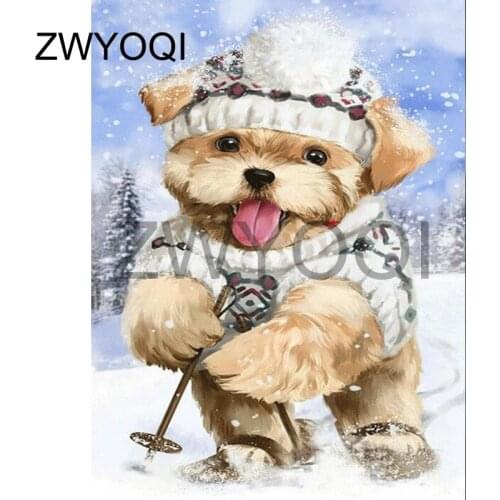 5D DIY Diamond painting Cross stitch Full Round Diamond embroidery dog ski snow Full Square Diamond mosaic dog ski snow tongue