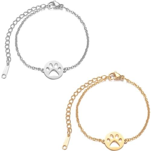 Lyvior Dog Cat Paw Print Titanium Steel Charm Adjustable Link Bracelet Womens Jewelry Accessories Fashion Stainless Steel