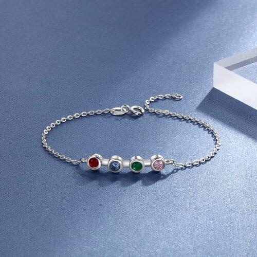 Personalized 4 Birthstones Mother Bracelets for Women Adjustable Link Chain Bangles Fashion Jewelry Gifts for Her