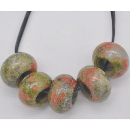 14MM Unakite Epidote Big Hole Loose Beads Charms Fit Charms Jewelry For Woman Gift Bracelet Findings (5 pcs/lot) H172