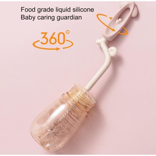 Newborn Baby Bottle Cleaner Brushes Silicone 360 Degree Rotation Long Handle Baby Milk Bottle Nipple Cup Clean Cleaning Brush