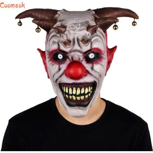 Cosmask Halloween Scary Bells Clown Latex Mask Scary Killer Demon Clowns Full Face Latex Masks Costume Party Cosplay Mask