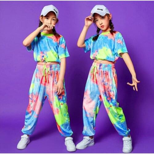 Kida Cool Hip Hop Clothing Velvet Sweatshirt Crop Tops Short Sleeve TShirt Streetwear Pants for Girls Jazz Dance Costume Clothes