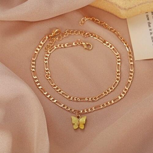 European And American Beach Acrylic Butterfly Multi-Layer Anklet Creative Retro Simple Golden Chain Double-Layer Anklet