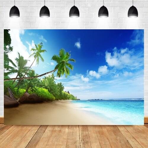 NeoBack Sea Beach Backdrop Tropical Beach Vacation Photo Background Hawaiian Palm Trees Studio Props Photography Backdrops