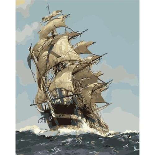 Painting By Numbers DIY Dropshipping 40x50 50x65cm Marine sailing sailboat Still life Canvas Wedding Decoration Art picture Gift