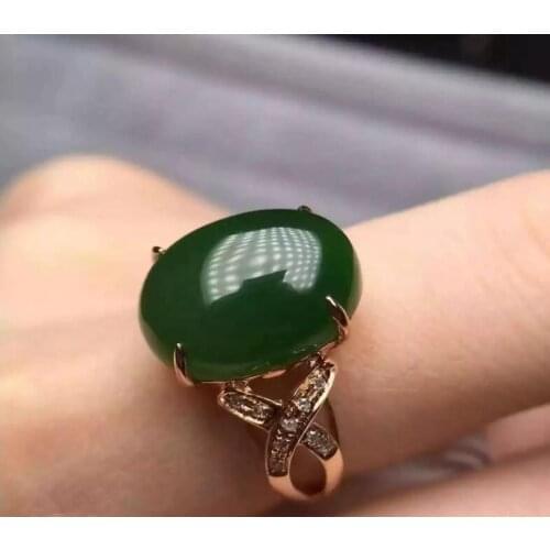 S925 Sterling Silver inlaid Natural Hetian Jade ring 10*14mm elliptical Ring