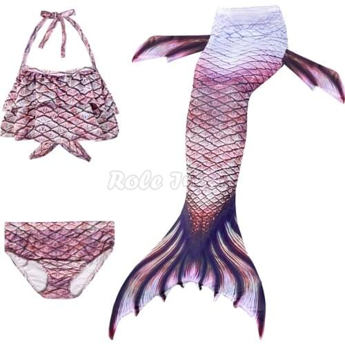 Kids Girls Swimmable Mermaid Tail for Girls 3PCS Bikini Bating Suit Mermaid Costume Swimsuit Can Add Monofin Fin Zeemeerminnen