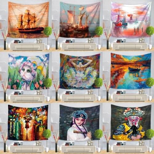 Boats Tapestry Ships Wall Hanging Entertainer Picnic Home Decoration Ship Cat Blanket Large Polyester