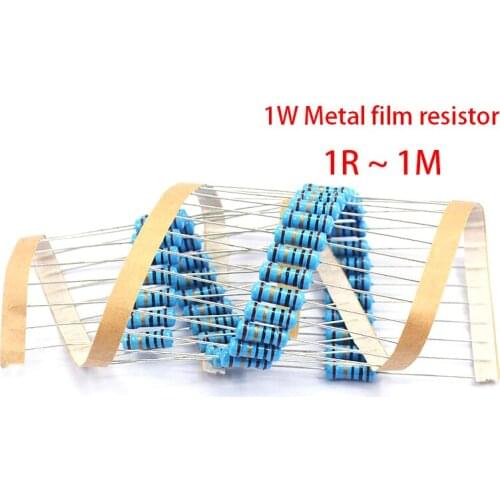 50PCS 1W Metal film resistor 1% 1R ~ 1M 2R 10R 22R 47R 100R 330R 1K 4.7K 10K 22K 47K 100K 470K 1 10 22 47 100 330 ohm resistance