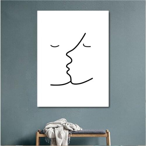 Minimalist Figure Pictures Kiss Simple Line Canvas Painting Black White Abstract Art Poster Printing Modern for Living Room Home