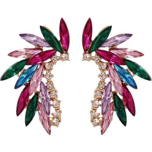 Fashion Angel Wing Earrings Bright Gorgeous Crystal Party Accessories Handmade Womens Gift Feather Design Statement Jewelry