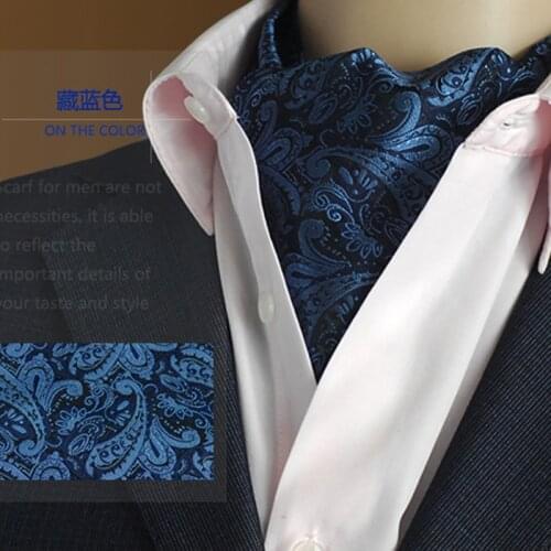 Fashion Paisley Floral Men Long Cravat Ascot Ties Gentlemen Formal Neck Tie Wedding Party Ties Grey Blue Cravats