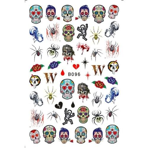 10PCS Halloween Ghost Love Nail Sticker Spider Skull Girl Nail Slider Rose Flower Lips Nail Decoration Decal