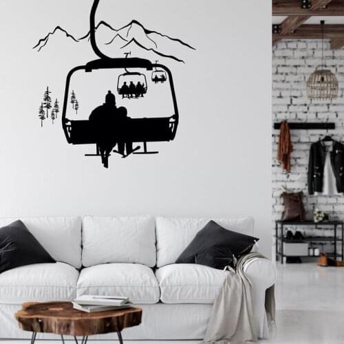 Ski Lift Wall Vinyl Sticker Winter Sports Decal, Skiers Gifts, Skiing Wall Decor Sports Wall Decal For Ski Lovers S217
