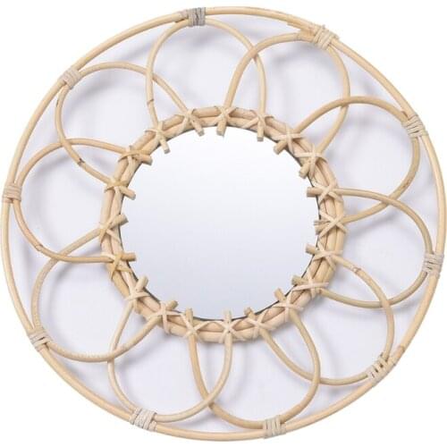 Rattan Hanging Wall Mirror Innovative Art Decoration Dressing Mirrors for Apartment Living Room Bathroom