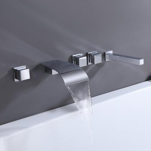 BANGPU Bathtub Wall Mounted Faucet With Handheld Shower Set 5 Hole Faucet Waterfall Spout Bathroom Faucet Jacuzzi Faucet Chrome