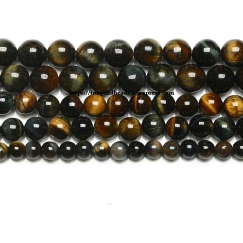 Natural B Quality Mixed Blue Brown Color Tiger Eye Stone Round Loose Beads 15" Strand 6 8 10 12MM For Jewelry Make
