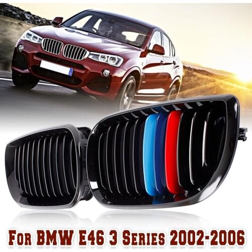 New Pair Gloss Black Car Front M-color Kidney Grille Grill For BMW E46 Saloon 4 Doors 3 Series 2002 2003 2004 2005 Facelift