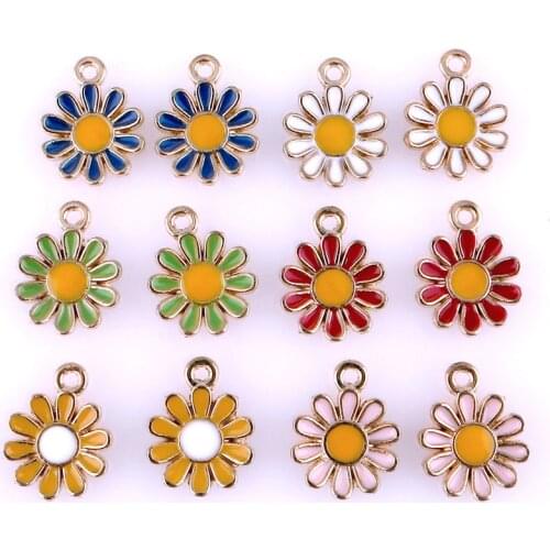 30pcs Alloy Enamel Drop Oil Colors Sun Flower Pendant Findings Charms for DIY Necklace Accessories Making