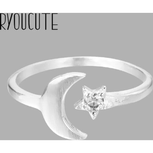 Luxury Brand Silver Color Moon Star Rings for Women Antique Rings Wedding Jewelry Valentines Gifts