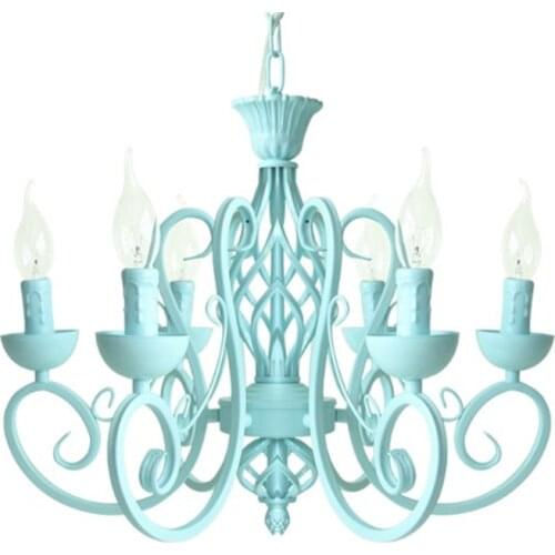 Modern classic Iron lamp blue white pink E14 candle light LED chandelier lighting fixture for living room bedroom dining room