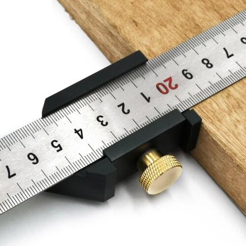 Carpentry DIY Woodworking Angle Scriber Steel Ruler Positioning Block Line Scriber Gauge Aluminum Alloy For Measuring Tools