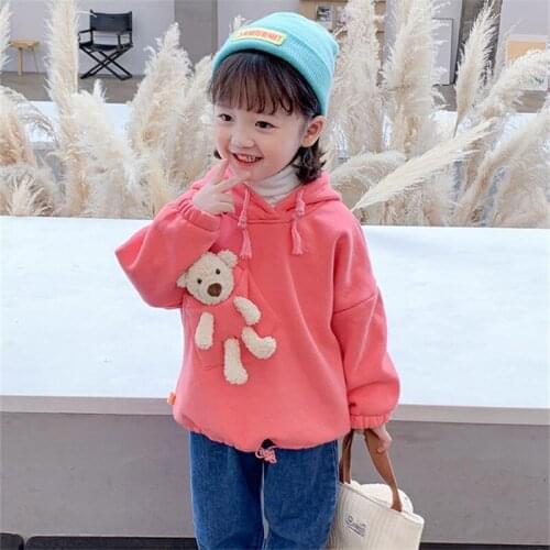 Girls' Hoodies Sweatshirts Kids Underwear 2021 Green Plus Velvet Thicken Warm Winter Autumn Cotton Tops Fleece Childrens Clothi