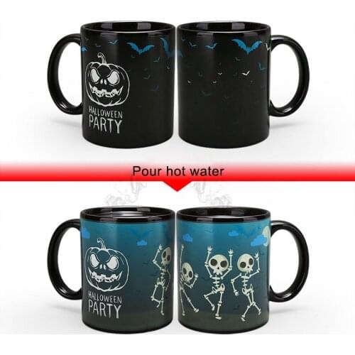 Creative pumpkin skeleton discoloration Mug,Color Changing Cup Ceramic Discoloration Coffee Tea Milk Mugs Halloween Gifts