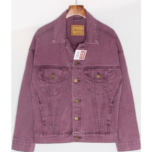 Spring Harajuku Plus size Washed Purple Denim jacket Womens Vintage Motorcycle jacket Chaquetas para mujer Casual Jeans jackets