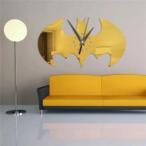 Mirror wall clock bat clock Halloween Bat creative home mirror clock 3D mirror wall clock