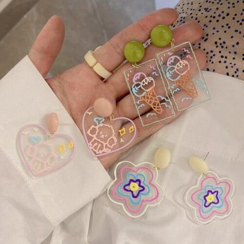 ZOSHI Korean Fashion Geometric Ice Cream Earrings for Women Acrylic Dangle Earrings Girl Dog Flower Earrings Holiday Jewelry