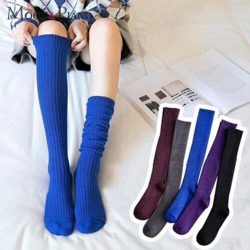 Women Knee Socks Womens Knitted Long Stockings Thick Warm Solid Colour Ladies Middle Sock For Female Autumn Winter New Fashion