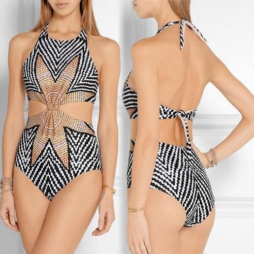 2020 Striped print Swimwear One Piece Swimsuit Women Backless Swimsuit Sport Bodysuit Beach Bathing Suit Swim Wear Swimming