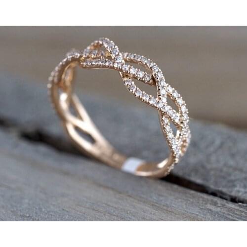 Pattern Twisted Rope Hemp Flowers Ring Plating Rose Color Micro Cubic Zirconia Tail Ring Fashion Womens Jewelry