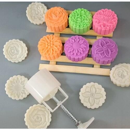 1 Set Plastic Mooncake Mold 75g Flower Stamp Cookie Cutter Mould DIY Baking Accessories Mid-Autumn Festival Kitchen Gadgets