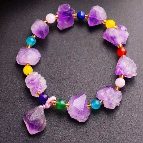 1pc Natural Amethyst Rough Stone Bracelet Irregular Crystal Rough Stone Holiday Birthday Party Lineup Gift Jewelry