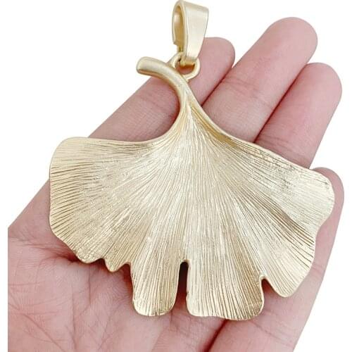 1 x Large Ginkgo Biloba Leaf Matt Gold Charms Pendants for Necklace Jewelry Making Findings Accessories 74x67mm