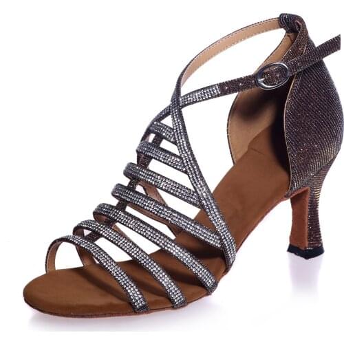 2020 Glittering Women Rhinestone Ballroom Dance Shoes Open Toe Ankle Strap Latin Salsa Performance Dance Sandals