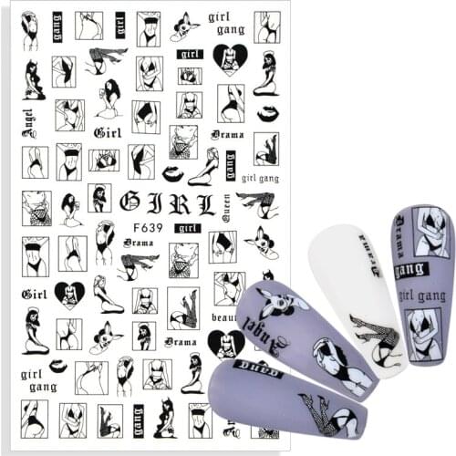2021 NEW Designs Christmas Stickers For Nails Black Abstract Elk Snowman Sexy Lady Design DIY Manicure Decorations Decals
