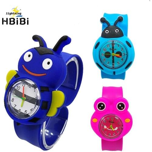 3 mixed styles cartoon bee frog Children Watch Ladybug Kids Watches Slap Child Silicone Quartz Watch Boys Girls Birthday Gift