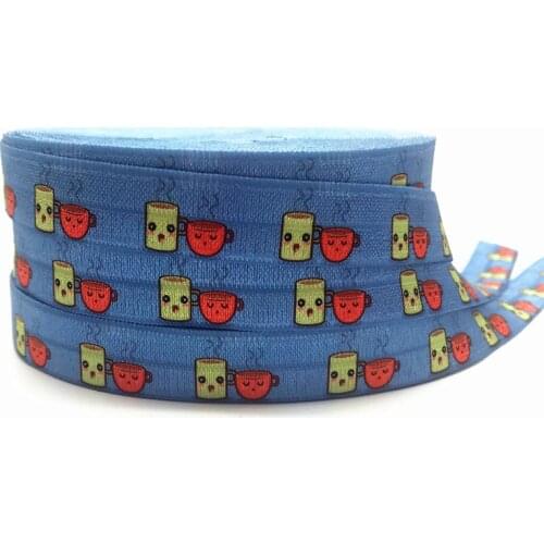 5 Yards 16mm Coffee Cups Printed fold over elastic bands DIY Crafts Apparel Accessories wedding Party decoration