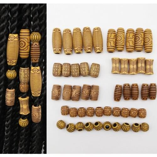 50pcs/Pack Mix Imitation Wood Plastic Crochet hair braid dread dreadlock Beads rings tube for women men hair Accessories