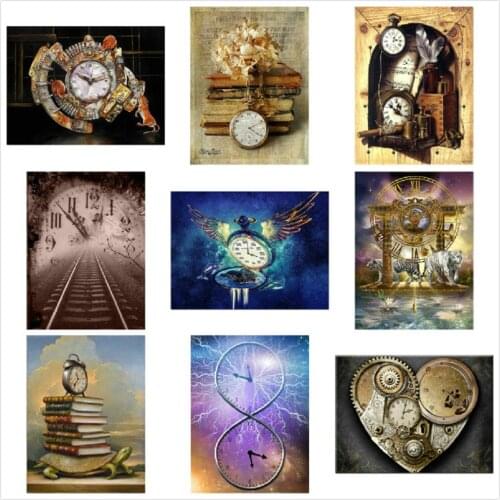5d diamond painting full square Clock landscape diamond embroidery rhinestone pattern diy mosaic home decoration