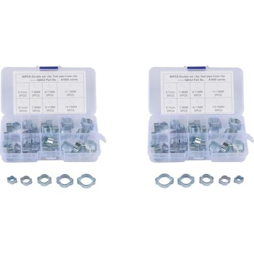 80 Pcs Double Ear Clamps O Clips Water Fuel Air Hose with Assortment Box