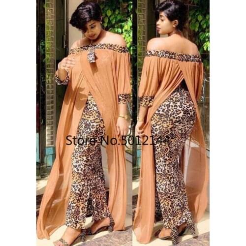 African Long Maxi Dress Womens Leopard Slash Neck Off The Shoulder Backless Daily Evening Party Dress African Dresses For Women