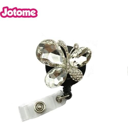 Acrylic Rhinestone Butterfly Brooch Insect ID Badge Reel Holder