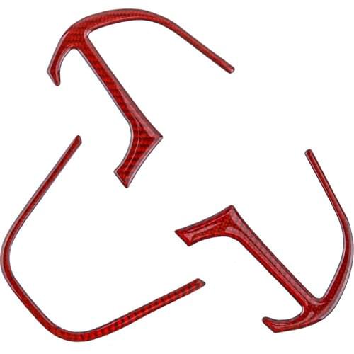 3Pcs/Set Car Red Carbon Fiber Steering Wheel Button Cover Trim Frame Fit for Dodge Challenger 2020 2019 2018 2017 2016 2015
